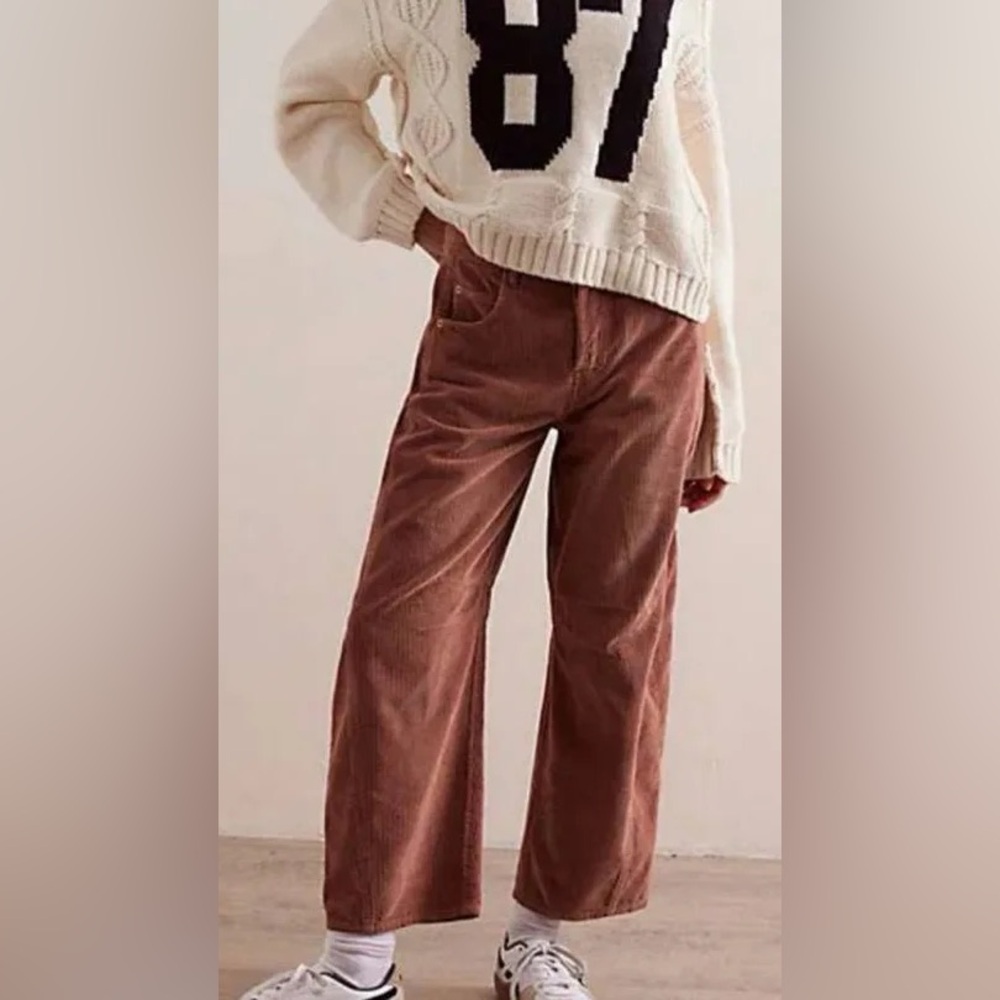 Free People We the Free Good Luck Barrel Corduroy Pants in Chocolate Mousse